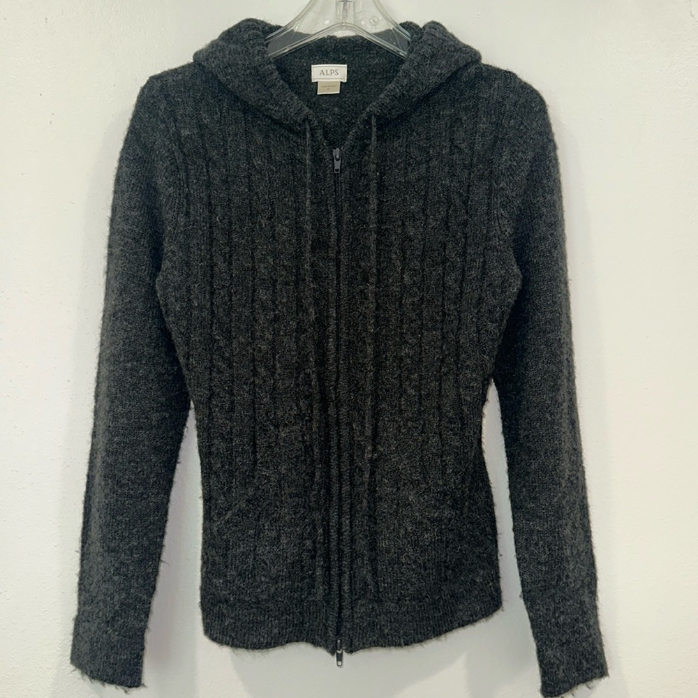 ALPS Wool Dark Gray/Grey Cozy Warm Zip Up Hoodie Jacket Sweater Size Small
